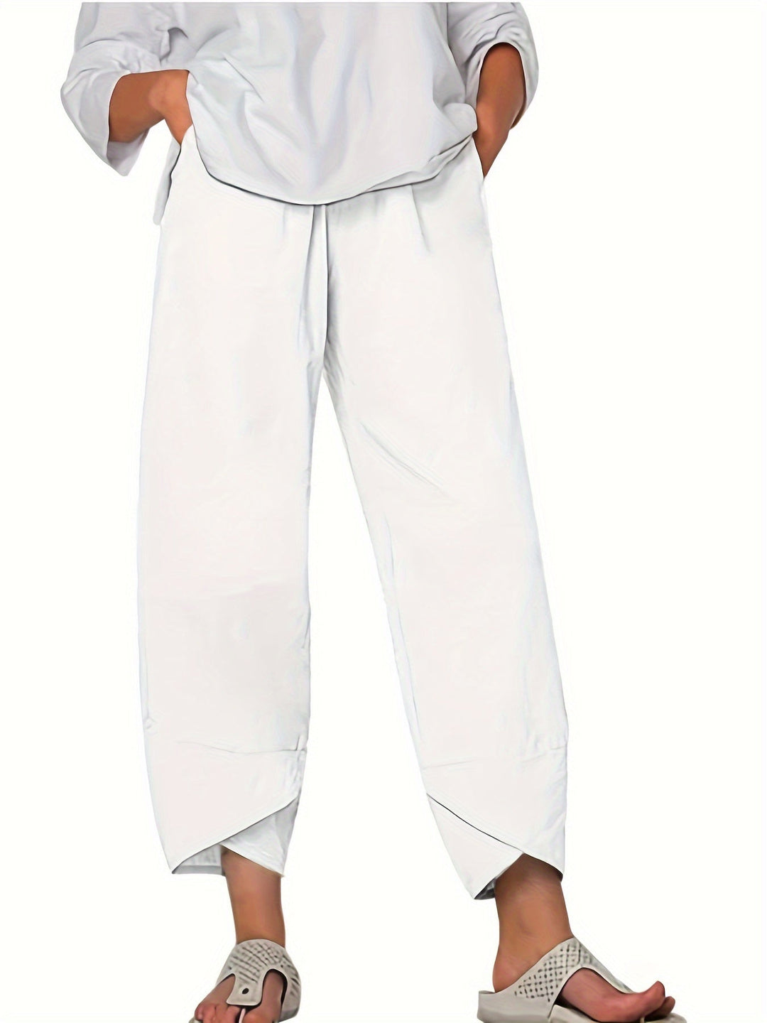 Anna - Asymmetric Hem Cropped Trousers