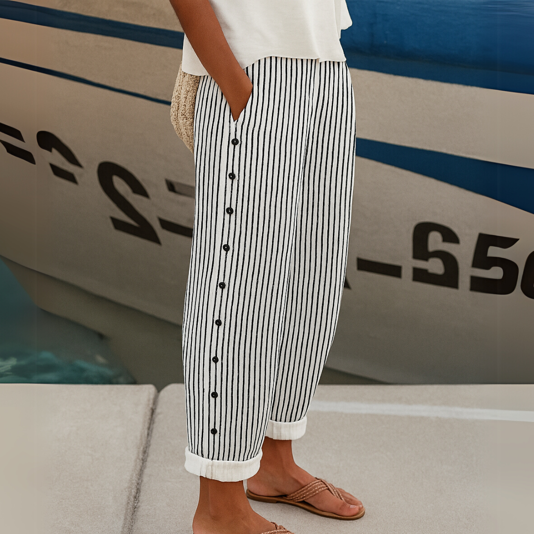 Giselle - Seabreeze Stripe Button Trousers