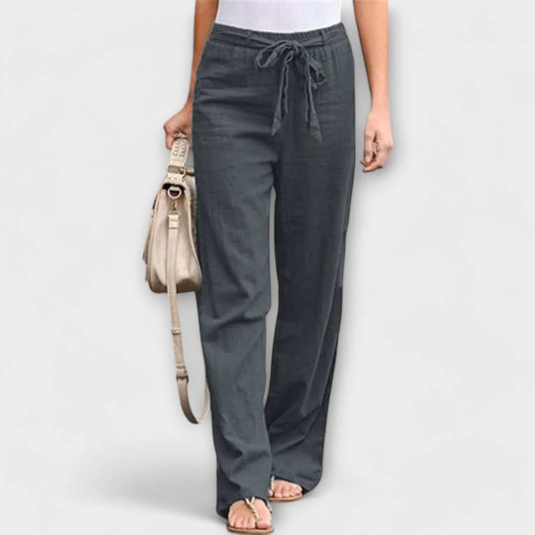 Hannah - Linen Tie-Waist Wide-Leg Trousers