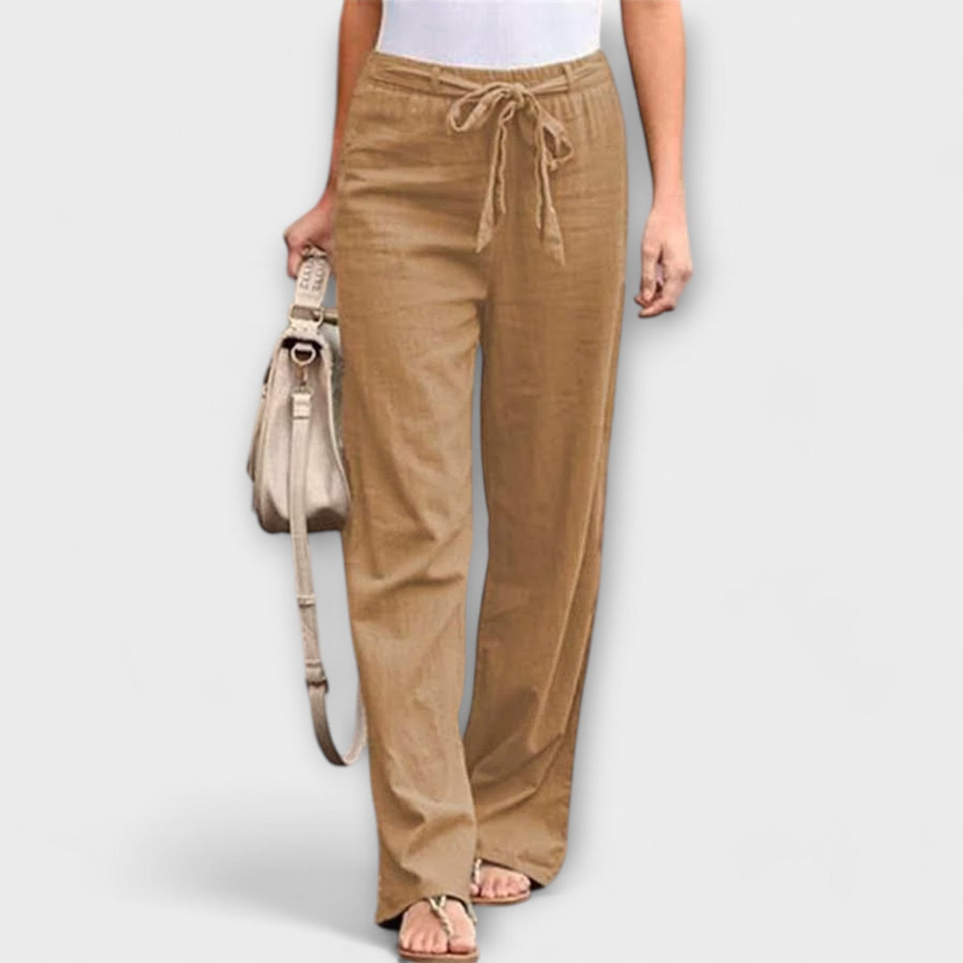 Hannah - Linen Tie-Waist Wide-Leg Trousers