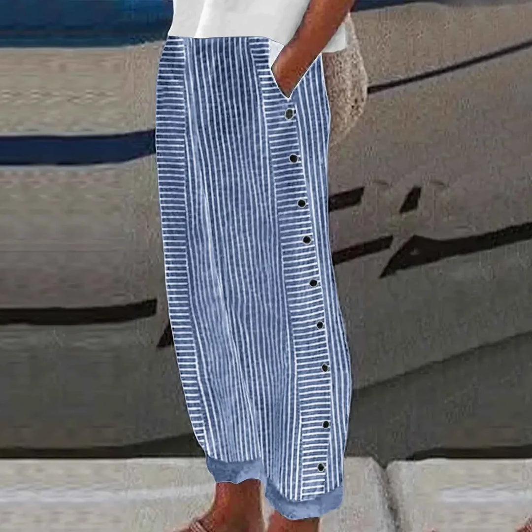 Rachel - Seabreeze Stripe Button Trousers