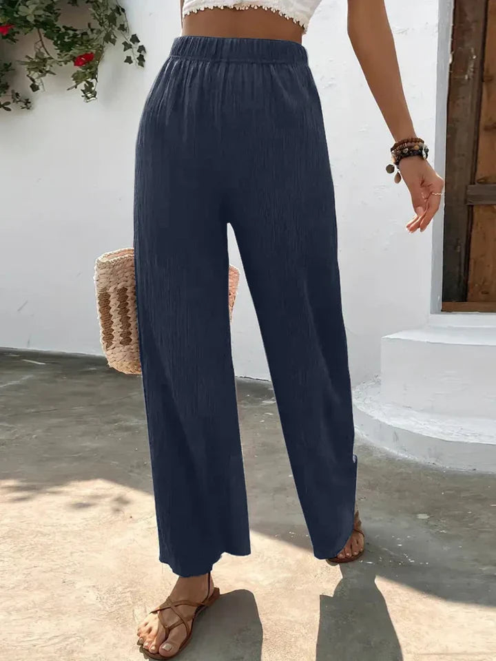 Olivia - Navy Breeze Wide-Leg Trousers